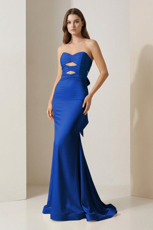Lorisse | Yellow - Strapless Mermaid Satin Formal Prom Dresses With Cutout - KissProm