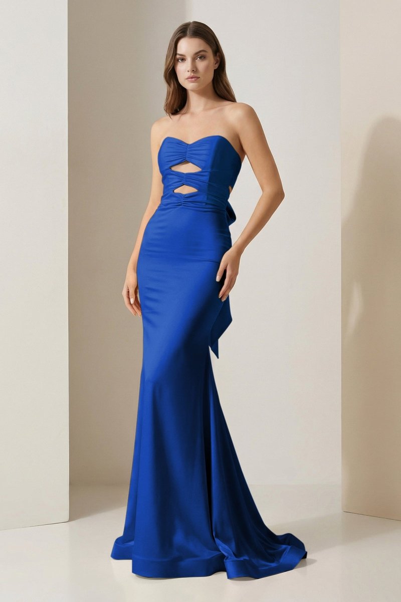 Lorisse | Yellow - Strapless Mermaid Satin Formal Prom Dresses With Cutout - KissProm