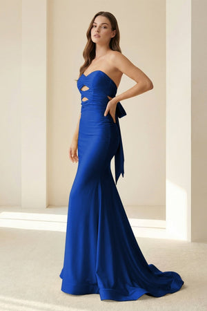 Lorisse | Yellow - Strapless Mermaid Satin Formal Prom Dresses With Cutout - KissProm