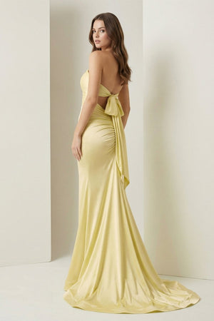 Lorisse | Yellow - Strapless Mermaid Satin Formal Prom Dresses With Cutout - KissProm