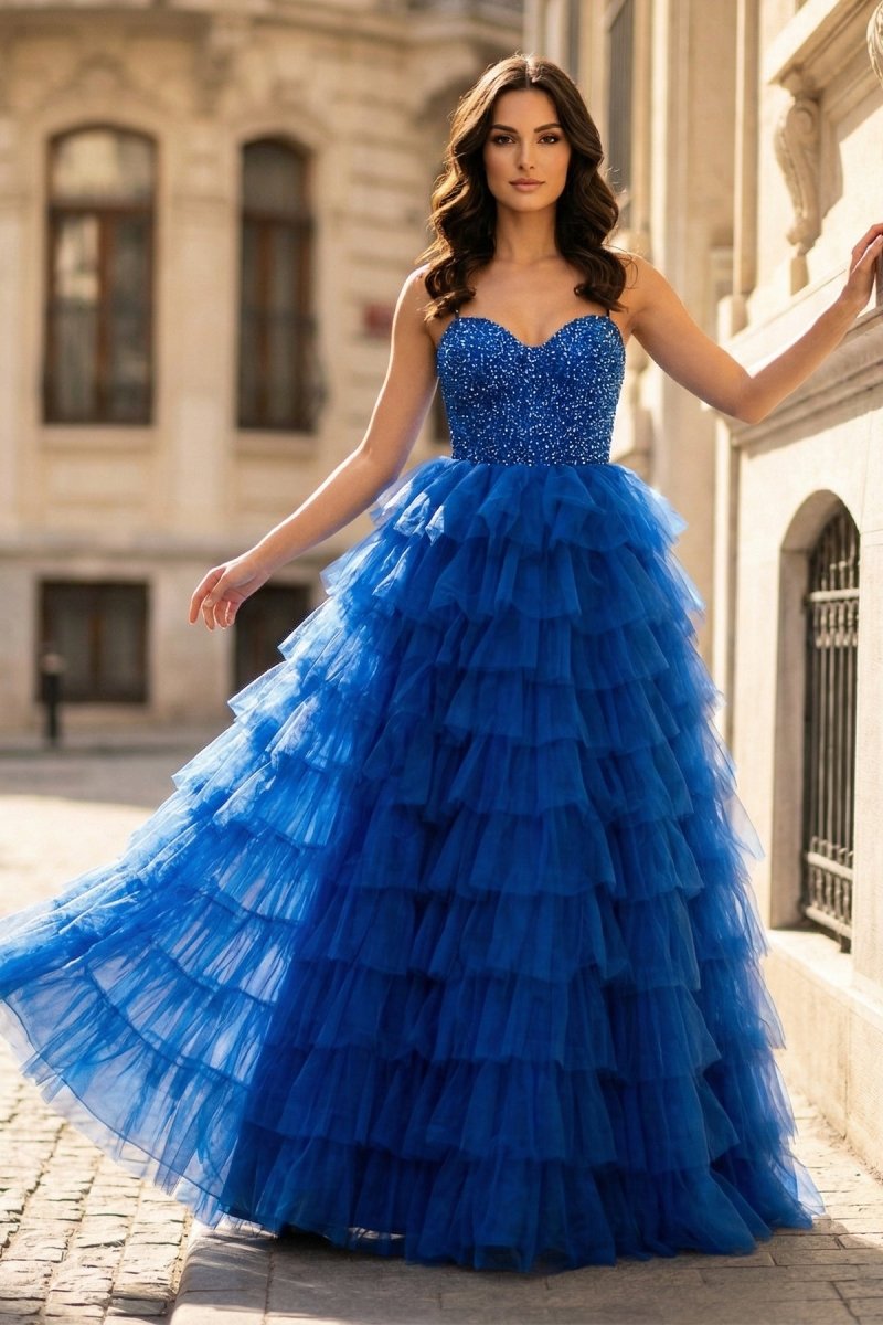 Spaghetti Straps Sweetheart Layered Tulle Formal Prom Dress with Slit Spaghetti Straps Sweetheart Layered Tulle Formal Prom Dress with Slit