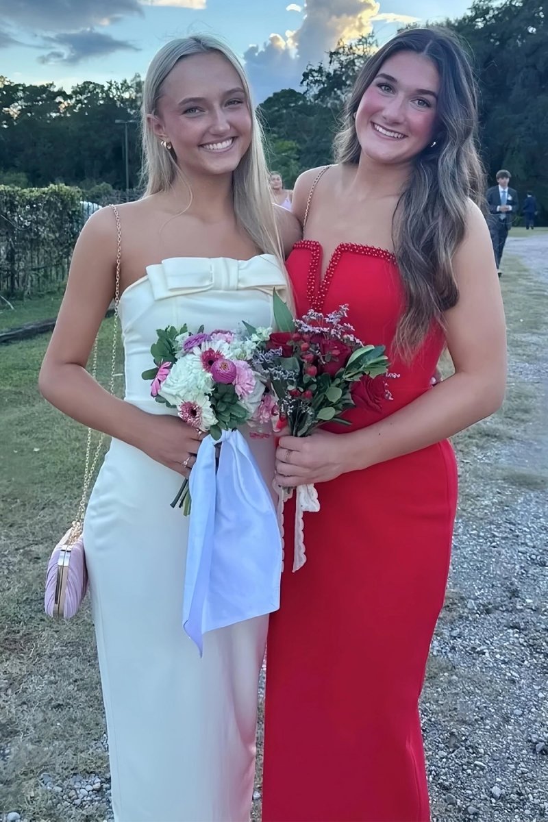 Ludwig | Yellow - Strapless Sheath Satin Long Formal Prom Dresses With Bow - KissProm