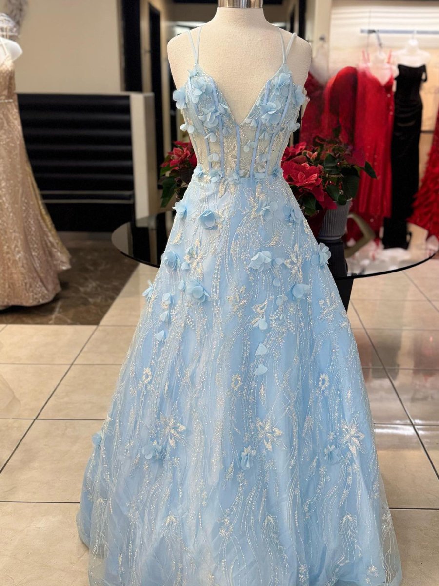 knee length dresses for ladies VISIONS LACE FLOOR LENGTH DRESS | SKY BLUE — THIRD FORM
