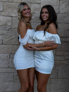 Lunara | White - Off The Shoulder Ruched Sheath Short Homecoming Dress