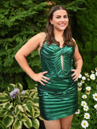 Lunaria | Emerald Green - Spaghetti Straps Bodycon Metallic Keyhole Homecoming Dress