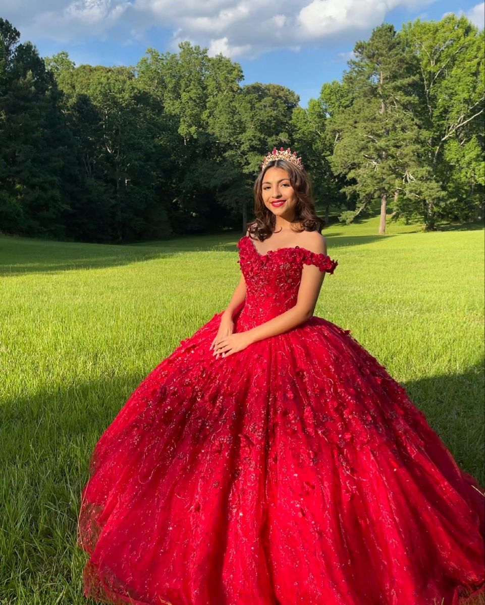 Ball Gown Lace Off-the-Shoulder Red Quinceanera Dress