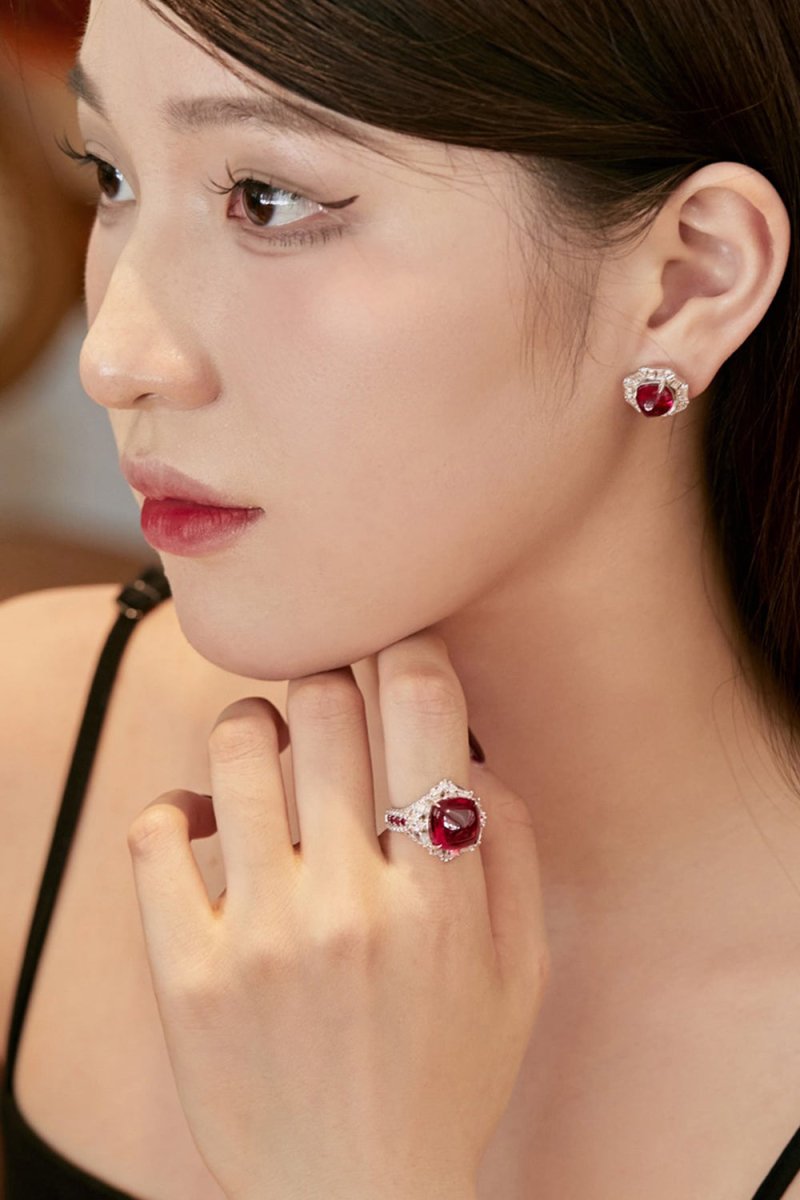Luxurious Sugar Tower Ruby Engagement Ring - KissProm