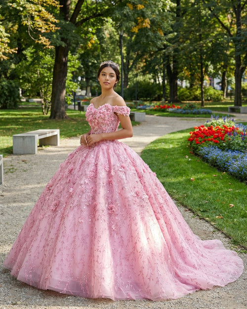 A Line Appliques Off the Shoulder Sweet Quinceanera Dresses with Beading - KissProm