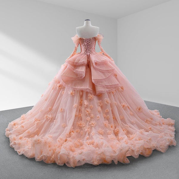 Blush Ball Gown Long Sleeves Off The Shoulder Quinceanera Dresses