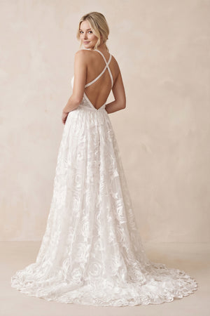 Luxury Lace Chic Halter A-Line Bohemian Wedding Dress with Slit Bridal Gowns – Wedding Dress by Kissprom | Available at Kissprom