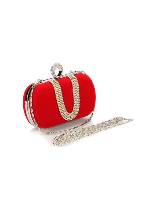 Luxury Red Handbag with Rhinestones - KissProm