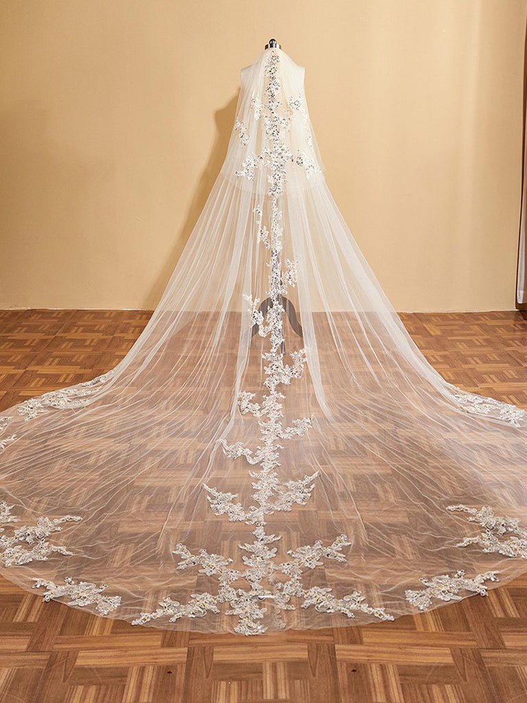 Luxury Sequins Lace Cathedral Train Veil Bridal Veil Wedding Veil - KissProm