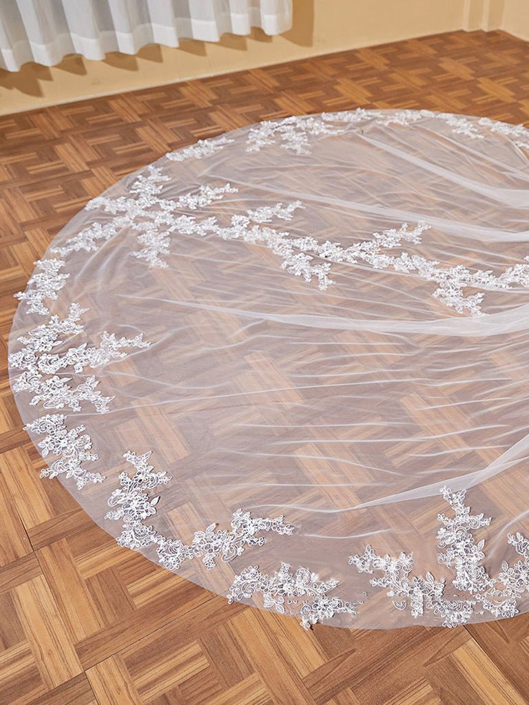 Luxury Sequins Lace Cathedral Train Veil Bridal Veil Wedding Veil - KissProm