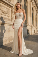 Strapless Mermaid Long Sequins Prom Dress With Split – Prom Dress by KissProm | Available at KissProm