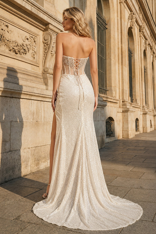 Strapless Mermaid Long Sequins Prom Dress With Split – Prom Dress by KissProm | Available at KissProm