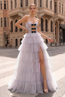 Polka Dot Strapless Ruffle Tiered Prom Gown with Keyholes – Prom Dress by KissProm | Available at KissProm