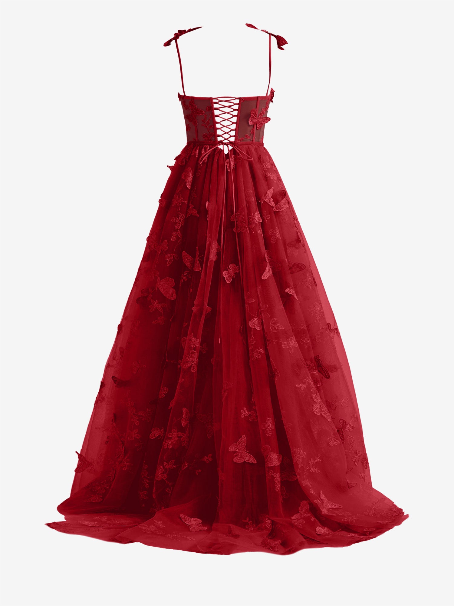 Lydia | Burgundy A-line Butterfly Lace Lilac Corset Prom Dress with Slit