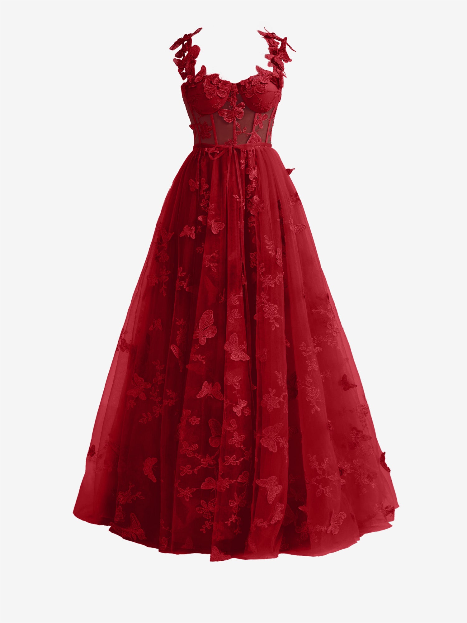 Lydia | Burgundy A-line Butterfly Lace Lilac Corset Prom Dress with Slit