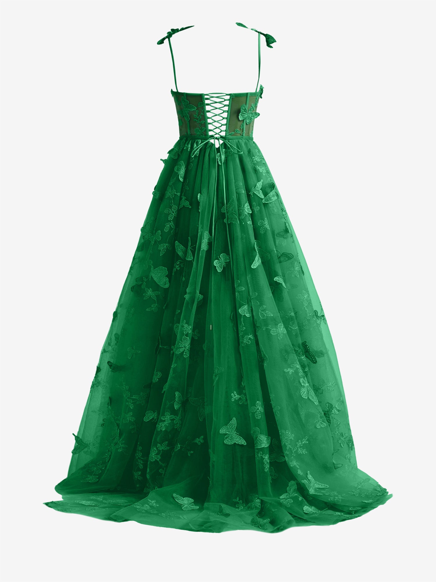 Lydia | Dark Green A-line Butterfly Lace Lilac Corset Prom Dress with Slit