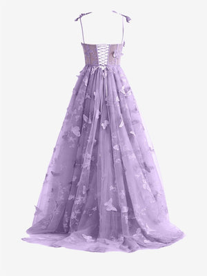 Light Purple A-line Butterfly Lace Lilac Corset Prom Dress with Slit, Purple / 4 Light Purple A-line Butterfly Lace Lilac Corset Prom Dress with Slit, Purple / 4