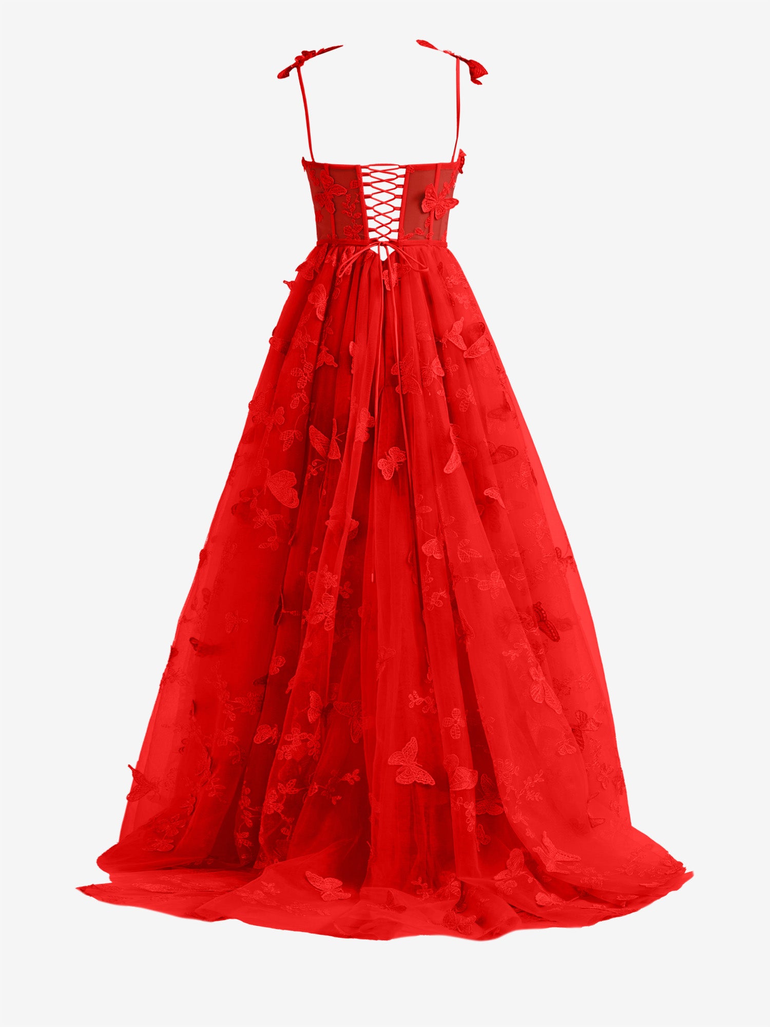 Lydia | Red A-line Butterfly Lace Lilac Corset Prom Dress with Slit