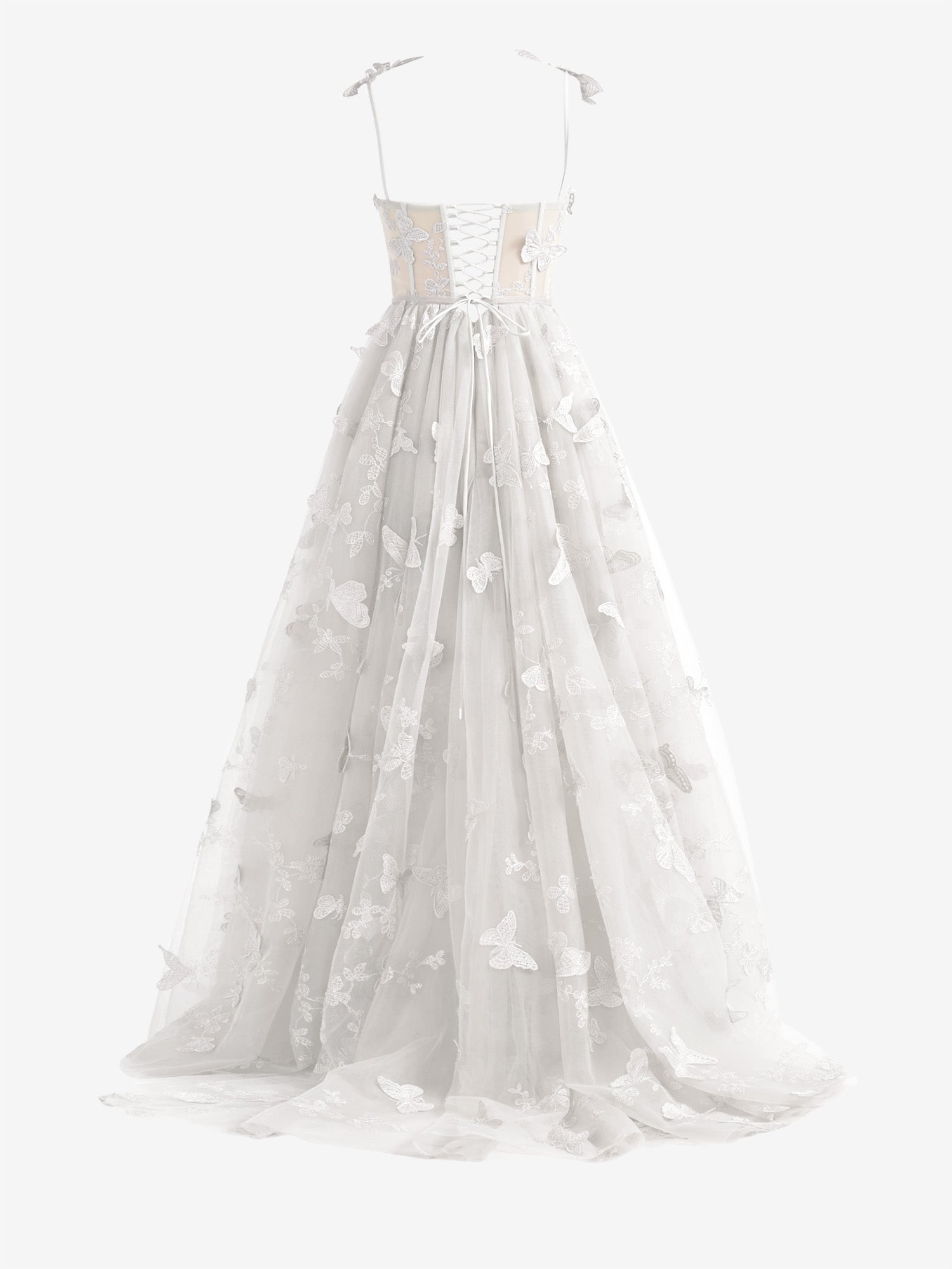 Lydia | White A-line Butterfly Lace Lilac Corset Prom Dress with Slit