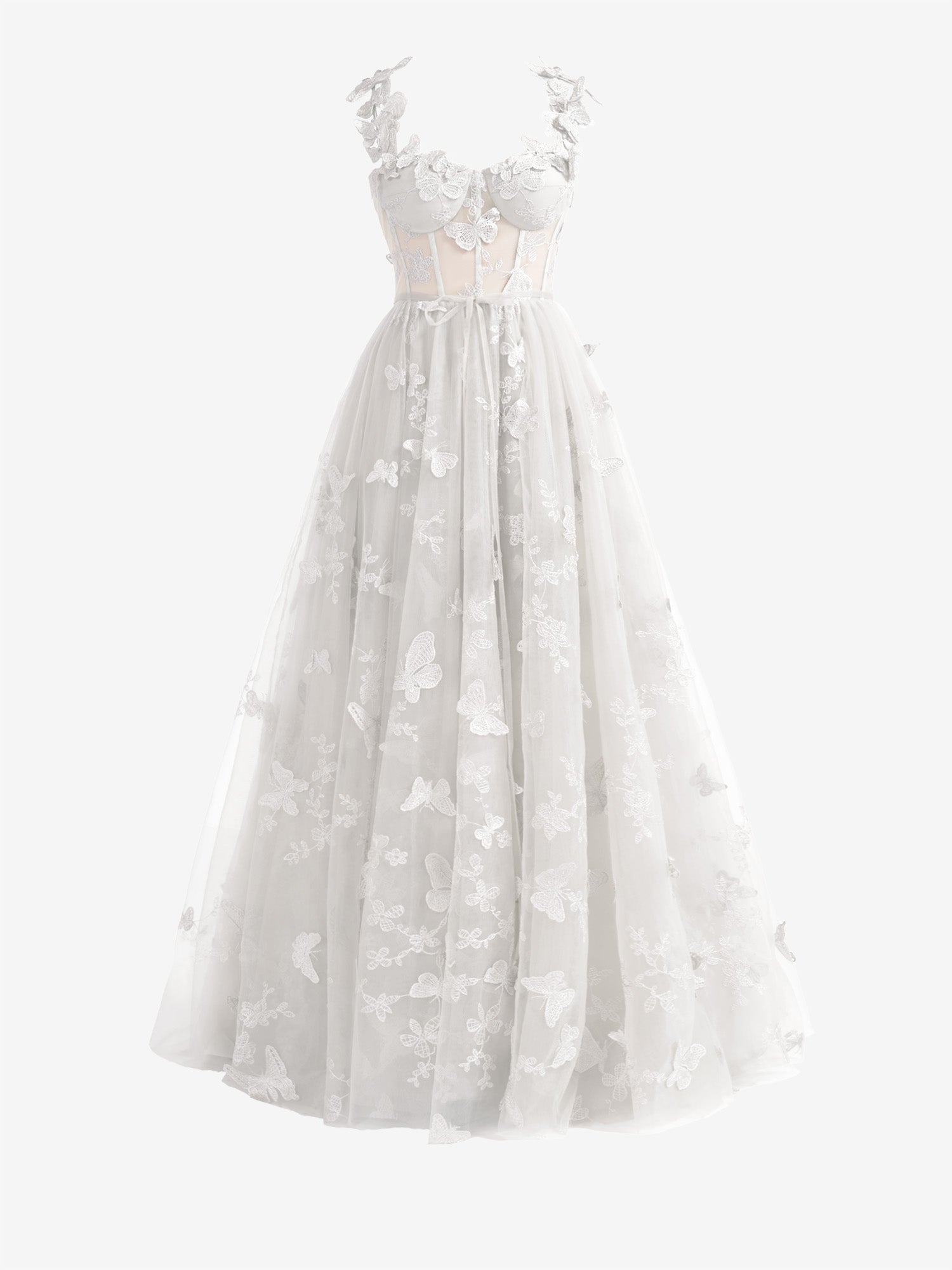 Lydia | White A-line Butterfly Lace Lilac Corset Prom Dress with Slit