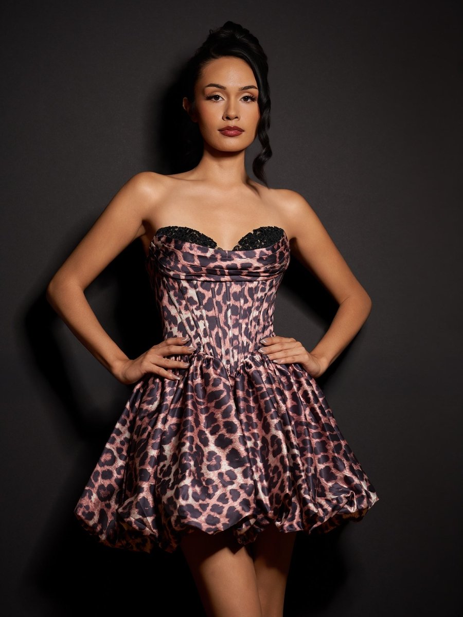 Lysithea | Leopard - A Line Sweetheart Corset Short Homecoming Dress With Appliques - KissProm