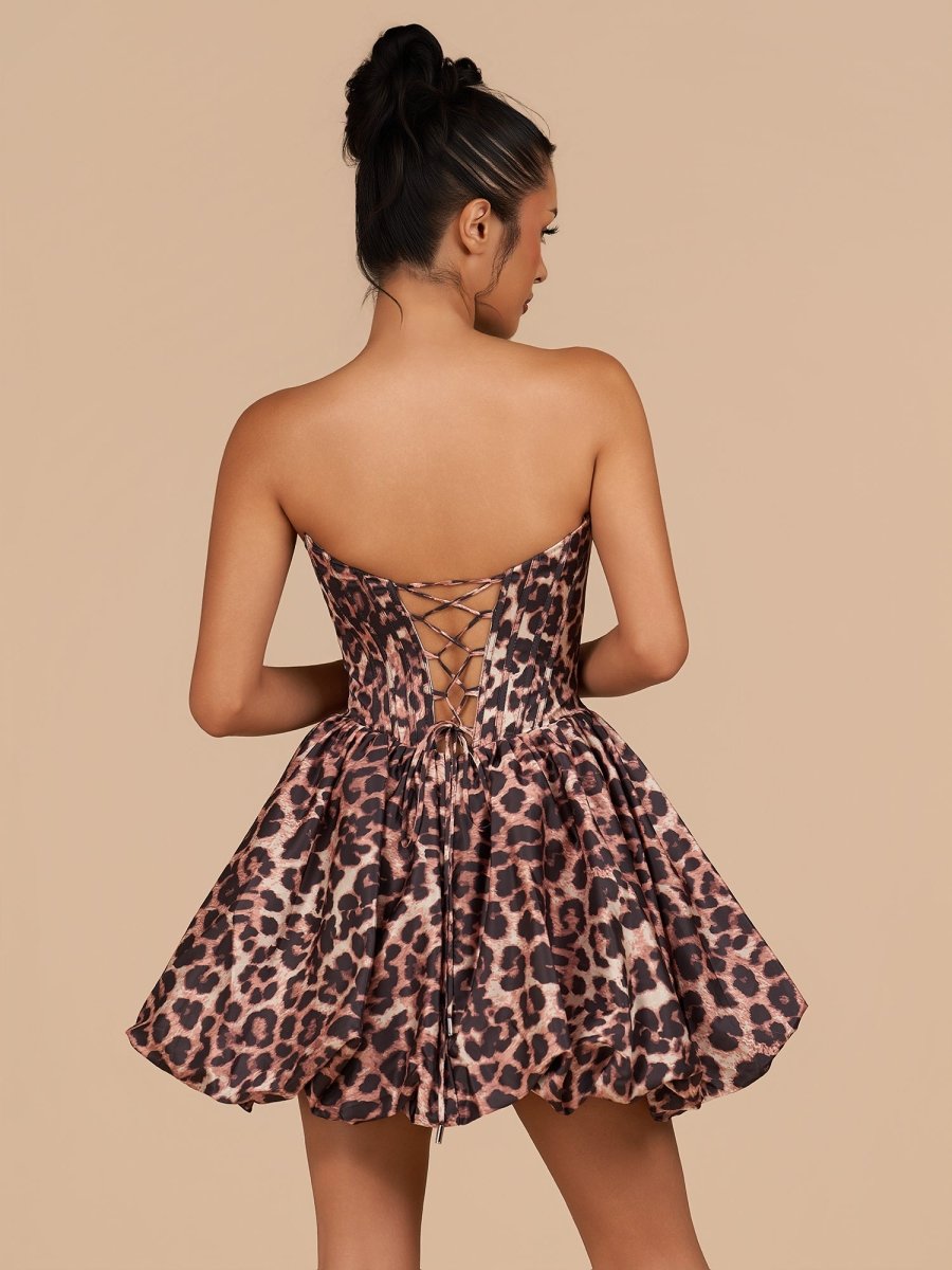 Lysithea | Leopard - A Line Sweetheart Corset Short Homecoming Dress With Appliques - KissProm