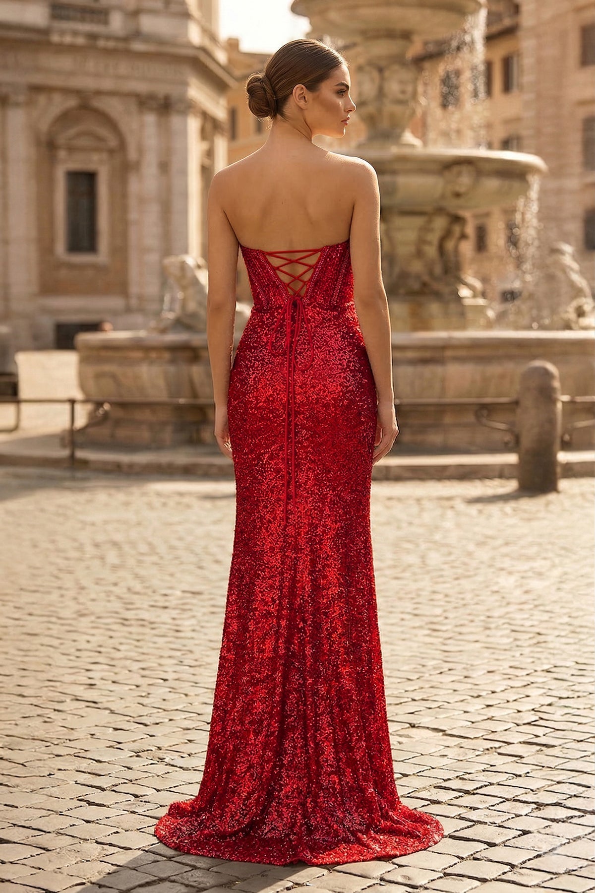 open lace back dress Red Sequin Dress: Women's Christmas Outfits main image 0