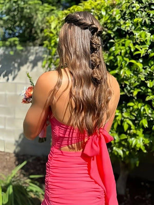 Maevira | Hot Pink - Strapless Bodycon Spandex Ruffles Short Homecoming Dresses