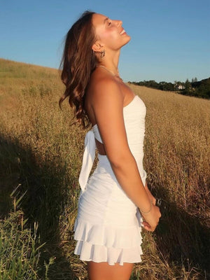 Maevira | White - Strapless Bodycon Spandex Ruffles Short Homecoming Dresses