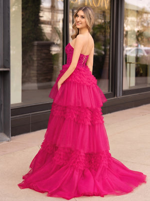 A-Line Sweetheart Tiered Long Tulle Prom Dress - Kissprom
