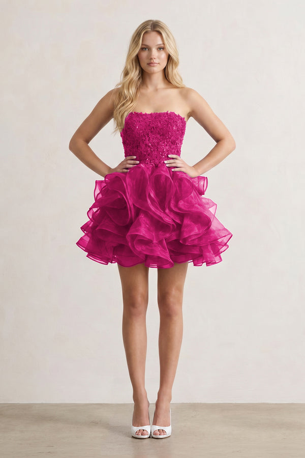 A-line Lace Appliques Organza Short Homecoming Dress - KissProm