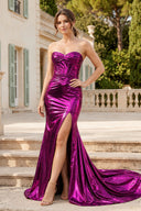 Mermaid Sweetheart Strapless Metallic Empire Prom Dress With Side Slit - Kissprom