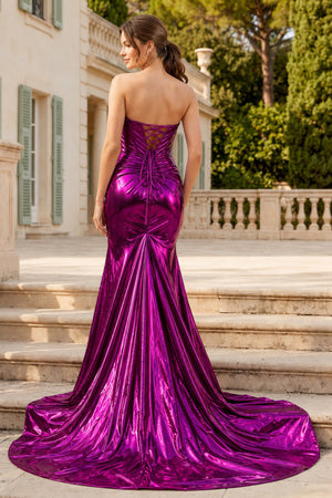 Mermaid Sweetheart Strapless Metallic Empire Prom Dress With Side Slit - Kissprom