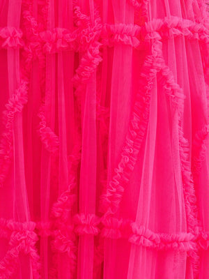 Lainey |A-Line Strapless Ruffles Long Formal Dress with Puff Sleeves