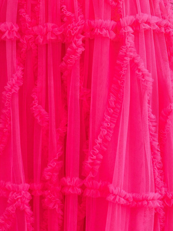 Lainey |A-Line Strapless Ruffles Long Formal Dress with Puff Sleeves