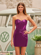 Bodycon Strapless Corset Burgundy Tight Short Homecoming Dresses