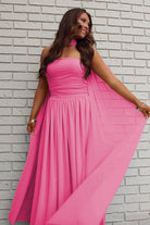 Mallory | Sky Blue - Strapless Chiffon Pleated A Line Long Prom Dresses With Scarf - KissProm