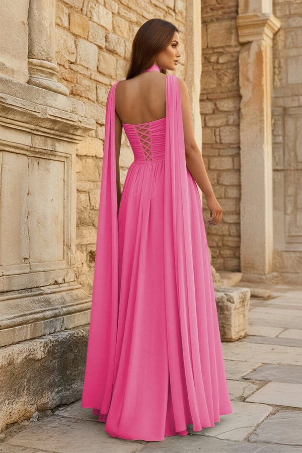 Sky Blue Strapless Chiffon Pleated A Line Long Prom Dresses With Scarf - KissProm