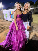 Malvis | Ball Gown Strapless Organza Long Prom Dresses with Bow