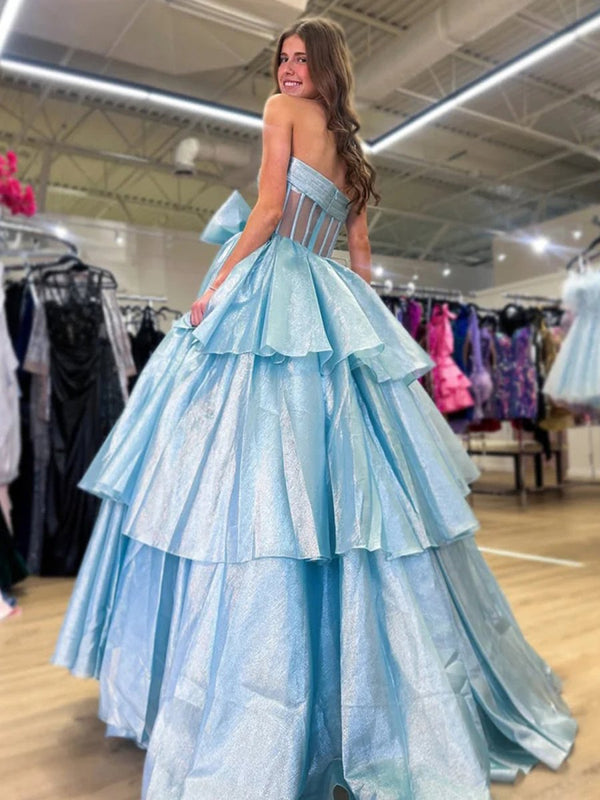 Malvis | Ball Gown Strapless Organza Long Prom Dresses with Bow