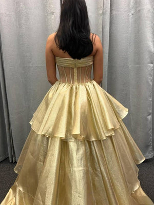 Malvis | Ball Gown Strapless Organza Long Prom Dresses with Bow