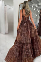 Marellia | Leopard - Spaghetti Straps A Line Chiffon Prom Dress With Ruffles - KissProm