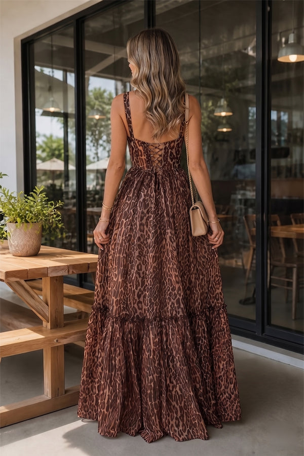 Marellia | Leopard - Spaghetti Straps A Line Chiffon Prom Dress With Ruffles - KissProm