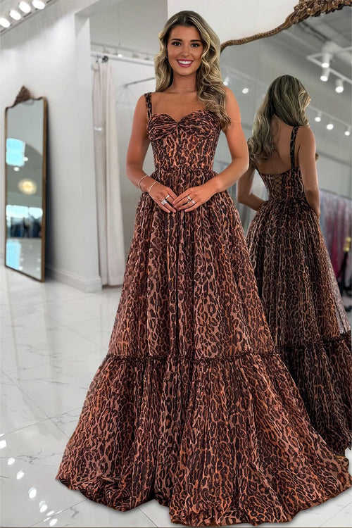 Leopard - Spaghetti Straps A Line Chiffon Prom Dress with Ruffles, Leopard / 2 Leopard - Spaghetti Straps A Line Chiffon Prom Dress with Ruffles, Leopard / 2