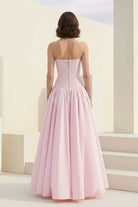 Marvane | Pink - Strapless A Line Satin Pleated Prom Dresses With Slit - KissProm