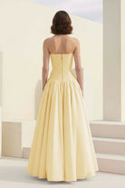Marvane | Yellow- Strapless A Line Satin Pleated Prom Dresses With Slit - KissProm