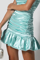 Marzanna | Aqua - Spaghetti Straps Pleated Satin Sleeveless Short Homecoming Dress